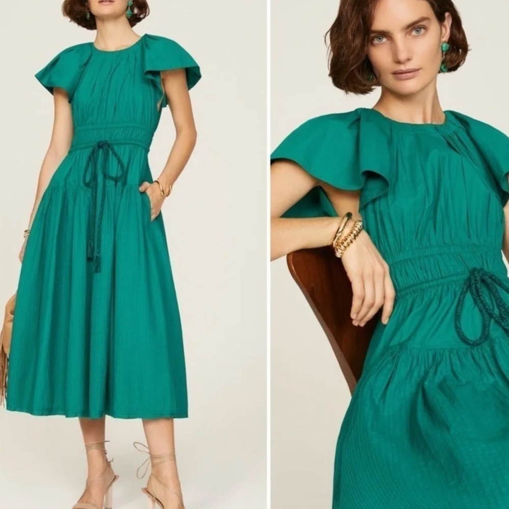 ULLA JOHNSON darlene midi dress in verdigris Sz 2
